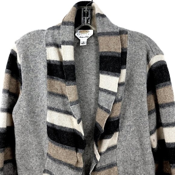 Talbots Women's Vtg Medium Petite Neutral Sweater Wool Angora Striped Cardigan - Picture 2 of 11